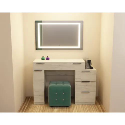 Стол туалетный Трюмо Кристалл, Дуб Крафт Белый, 1200/452/847