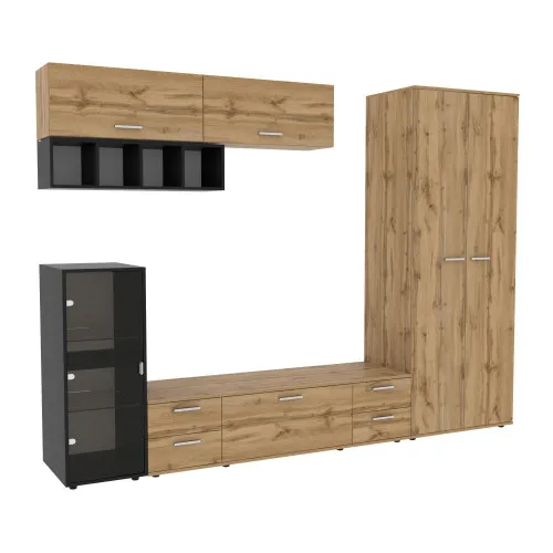 Стенка в гостиную Hugo-1, Дуб Аппалачи/Антрацит, 2860х520х2120