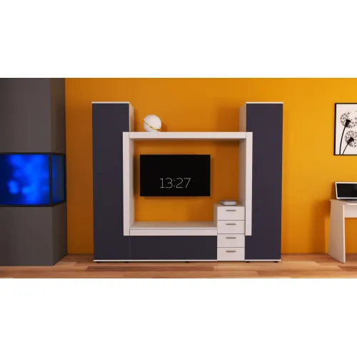 Стенка в гостиную под ТВ Эхо-2, Белый+Антрацит, 2160х420х1850