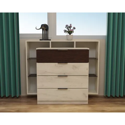 Комод Кристал, Дуб Крафт Белый/Венге Магия, 1200/450/1000