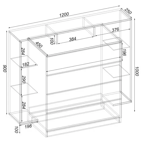 Комод Кристал, Бетон, 1200/450/1000