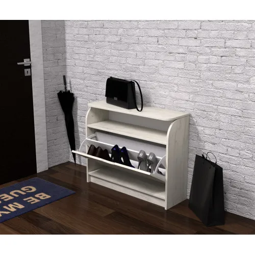 Тумба для обуви №3, Дуб Крафт Белый, 800/250/650