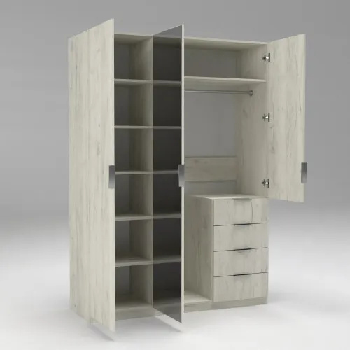 Шафа Кристал 2, Дуб Крафт Білий, 1500х520х2100