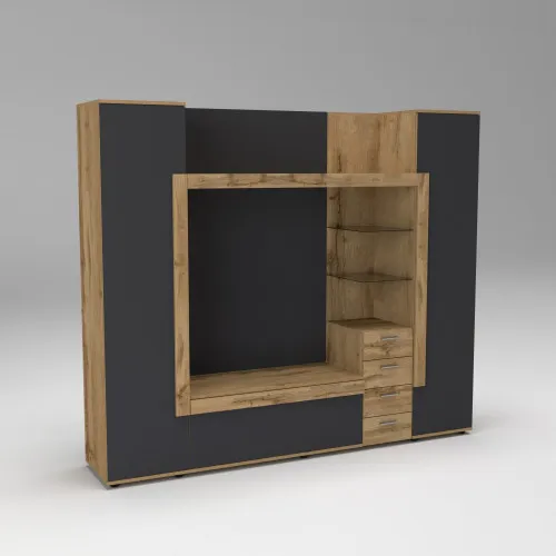 Стенка в гостиную под ТВ Exo-1, Дуб Аппалачи/Антрацит, 2160х420х1850