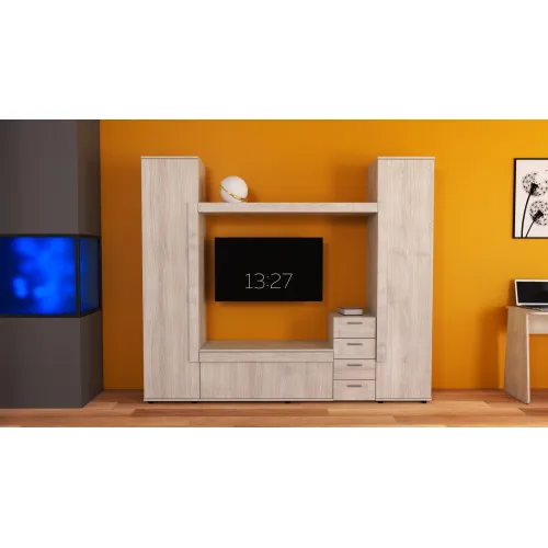 Стенка в гостиную под ТВ Эхо-2, Дуб Шамони Светлый, 2160х420х1850