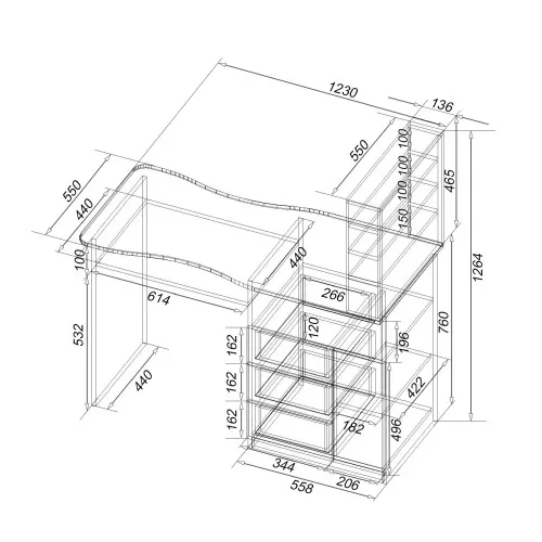Стол маникюрный СМ-1, Дуб Сонома, 1230/550/1264