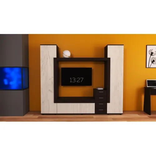 Стенка в гостиную под ТВ Эхо-2, Дуб Крафт Белый/Венге Магия, 2160х420х1850