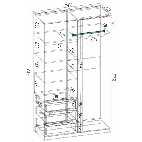 Шкаф Дельта 1, Дуб Конкордия, 1200х550х2100