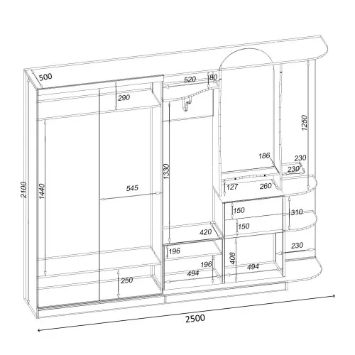 Прихожая Люкс-купе LUX, Дуб Аппалачи, 2500/500/2100