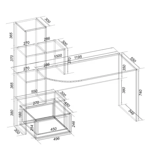 Стол письменный СП-1 №2, Дуб Аппалачи, 1500/550/1500