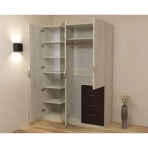 Шкаф Кристалл 2, Дуб Крафт Белый/Венге Магия, 1500х520х2100