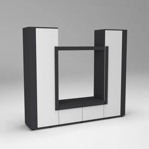 Стенка в гостиную под ТВ Эхо-4, Белый+Антрацит, 2080х420х1850