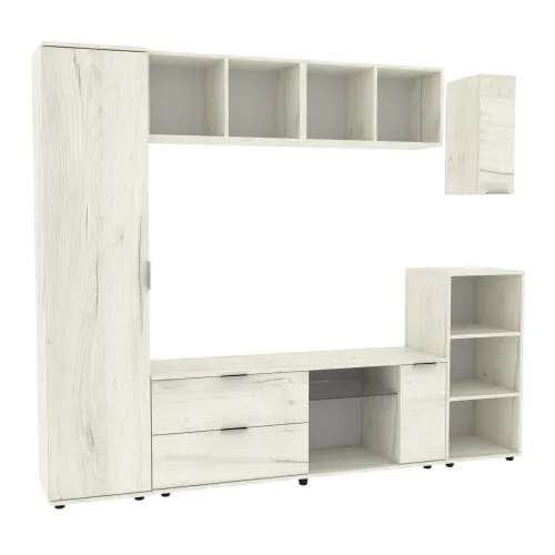 Стенка в гостиную Ketrin-1, Дуб Крафт Белый, 2240х425х1880
