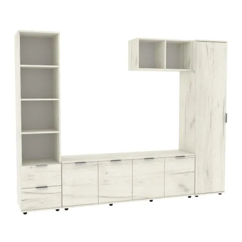 Стенка в гостиную Ketrin-2, Дуб Крафт Белый, 2440х425х1880