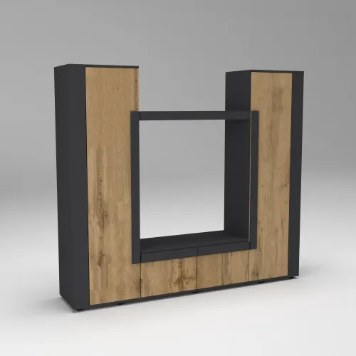 Стенка в гостиную под ТВ Эхо-4, Дуб Аппалачи/Антрацит, 2080х420х1850