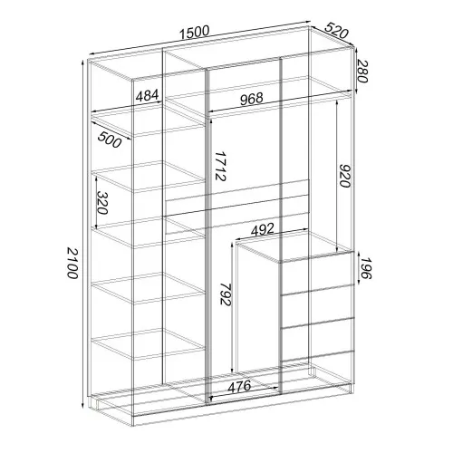 Шкаф Кристалл 2, Самоа Дымчатый, 1500х520х2100