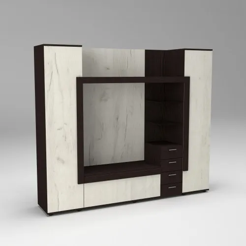 Стенка в гостиную под ТВ Exo-1, Дуб Крафт Белый/Венге Магия, 2160х420х1850