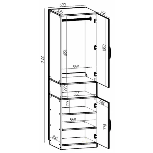 Шкаф для одежды Tetris Т-5, Дуб Сонома, 600/520/2100