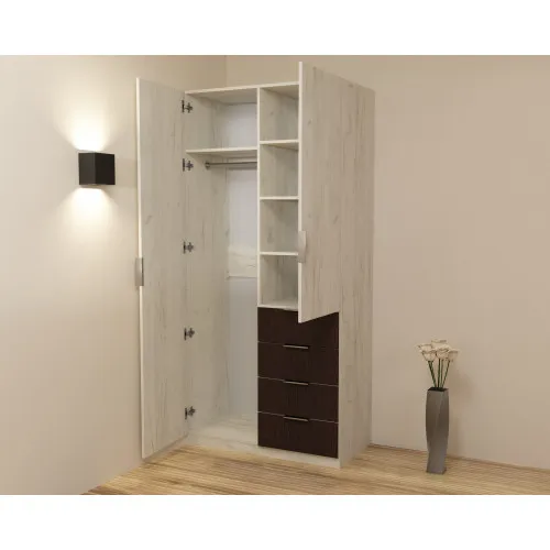 Шкаф Кристалл 1, Дуб Крафт Белый/Венге Магия, 1000х520х2100