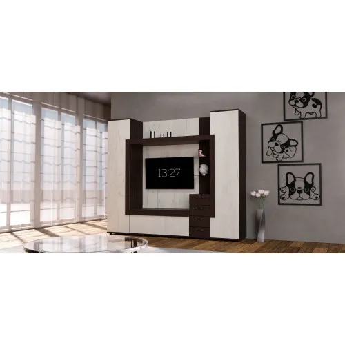 Стенка в гостиную под ТВ Exo-1, Дуб Крафт Белый/Венге Магия, 2160х420х1850