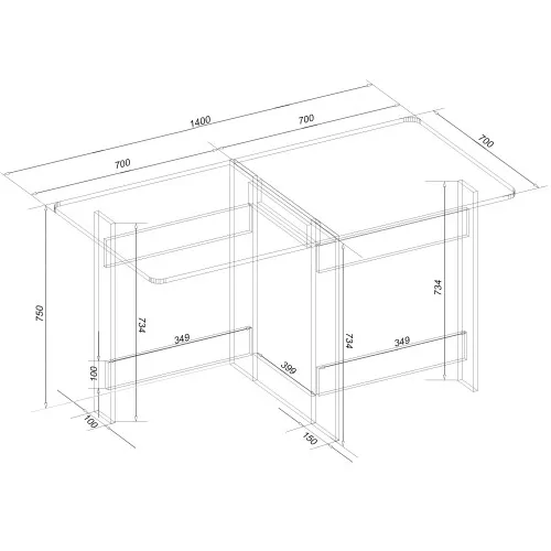 Стіл-книжка, Антрацит, 1400х700х750
