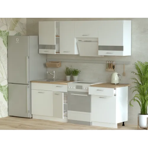 Кухня Лея Doros Белый гладкий / Cонома ДСП / вставки стекло 220х60х250 (80359337)
