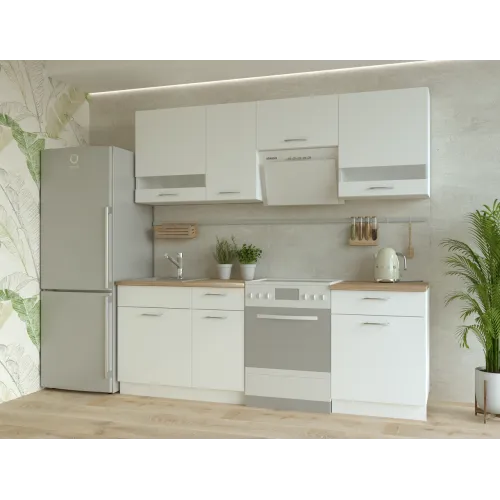 Кухня Лея Doros Белый гладкий / Cонома ДСП / вставки стекло 220х60х250 (80359337)