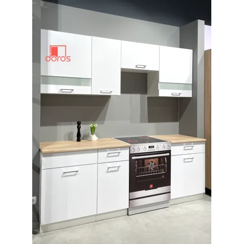Кухня Лея Doros Белый гладкий / Cонома ДСП / вставки стекло 220х60х250 (80359337)