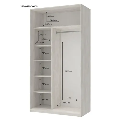 Шафа купе Doros Сіті Лайт Біле дерево 1 ДСП / 1 Дзеркало 120х60х225 (42002042)