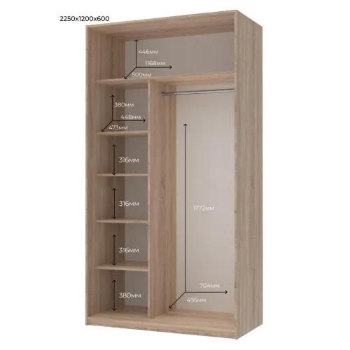 Шафа купе Doros Сіті Лайт Дуб Cонома 1 ДСП / 1 Дзеркало 120х60х225 (42002035)