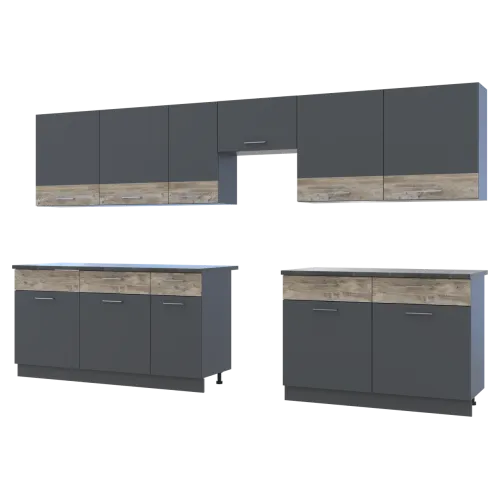 Кухня Лея Doros 3.4 м Графит/Клондайк ДСП 340х60х250 (81000011)