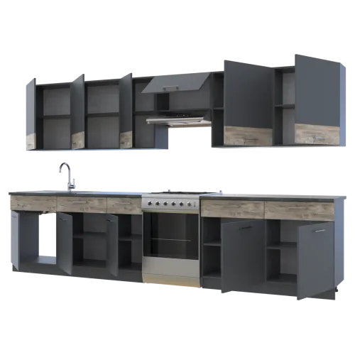 Кухня Лея Doros 3.4 м Графит/Клондайк ДСП 340х60х250 (81000011)