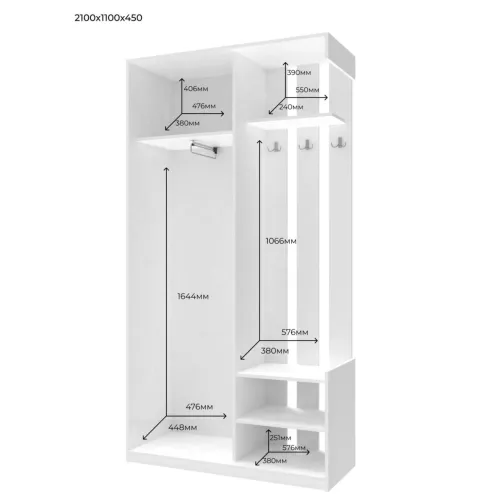 Передпокій Doros City One Door Білий 1 Дзеркало 110х45х210 (44900058)