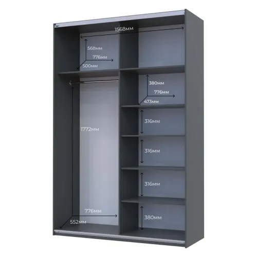 Шафа купе Doros G-Caiser Графіт Дуб Євок 2 ДСП 160х60х240 (42005074)