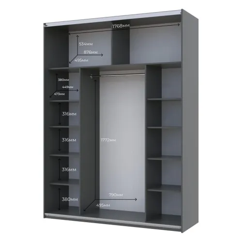 Шафа купе Doros G-Caiser Графіт Графіт 1 ДСП / 1 дзеркало 180х60х240 (42005088)