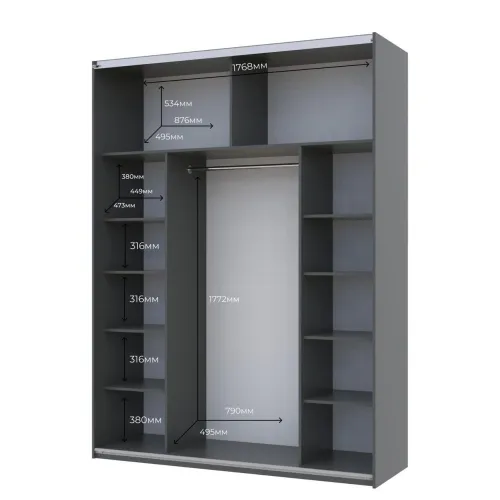 Шафа купе Doros G-Caiser Графіт Графіт 2 ДСП / 3 частини 180х60х240 (42005089)
