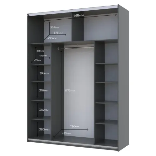 Шафа купе Doros G-Caiser Графіт Графіт 1 ДСП / 1 скло / 3 частини 180х60х240 (42005090)