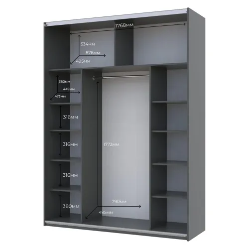 Шафа купе Doros G-Caiser Графіт / Дуб Евок 2 ДСП / 3 частини 180х60х240 (42005014)