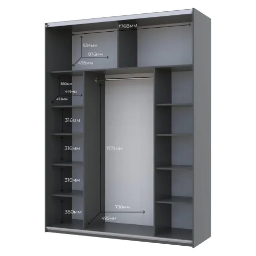 Шафа купе Doros G-Caiser Графіт 2 Скло / 3 частини 180х60х240 (42005016)