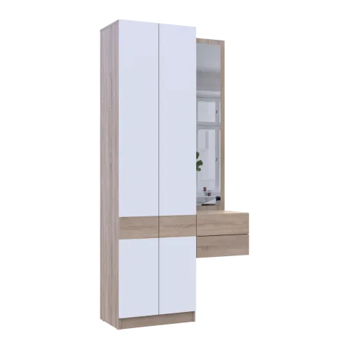Прихожая Doros Сола Doros 1+2 Дуб Сонома/Белый ДСП/зеркало 105х40х215 (42005150)