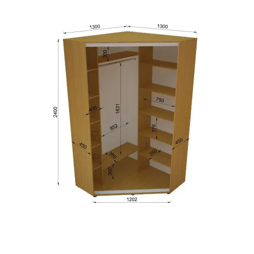 Угловой Шкаф-купе Эконом №33 двери ДСП 1300мм x 1300мм x 2400мм