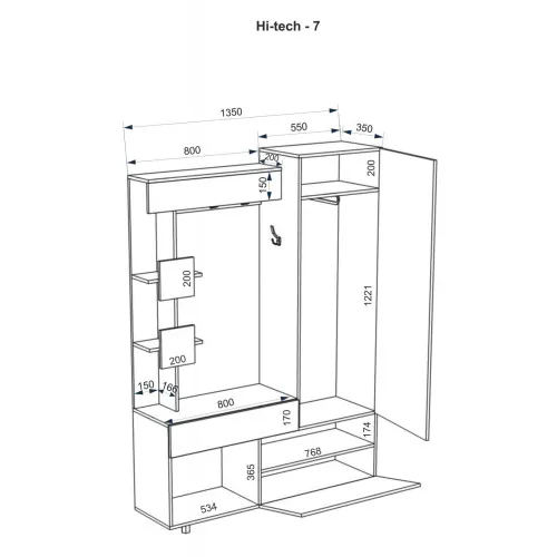 Передпокій Hi-tech - 7 1350мм x 370мм x 1900мм