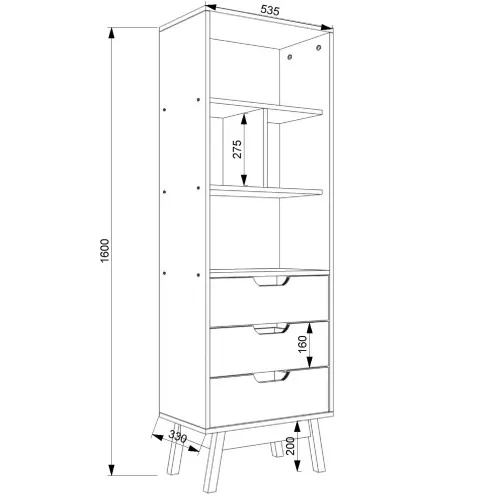 Стеллаж W24 535мм x 330мм x 1600мм