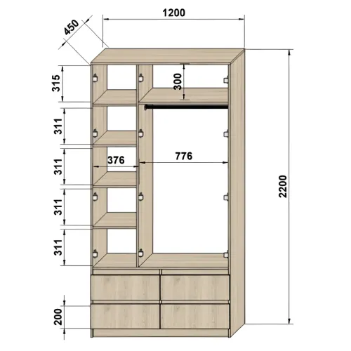 Шафа розпашна Еліт (120х45х220 см)