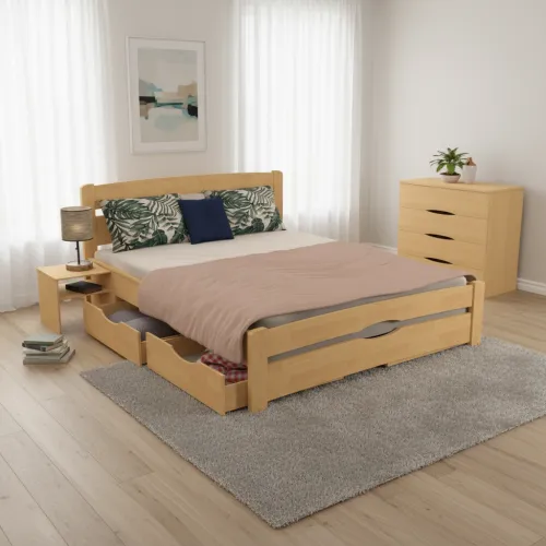 Двуспальная кровать 160х200 Каролина с ящиками бук натуральный