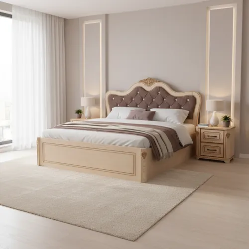 Двуспальная кровать 160х200 Стефания слоновая кость+патина