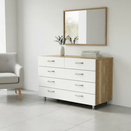 Комод з фасадами МДФ КМ-2В 550x1000x850 Білий/Дуб Сонома V3036
