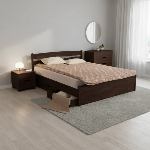 Двоспальне ліжко 140x200 Лікерія-Люкс з шухлядами темний горіх