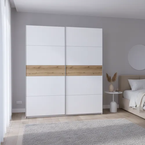 Шкаф купе Doros G-Caiser Белый/Белый вставка Дуб Эвок 2 ДСП /5 частей 220х60х240 (44900283)