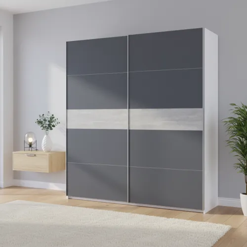 Шкаф купе Doros G-Caiser Белый/Графит вставка Бетон 2 ДСП /5 частей 220х60х240 (44900281)